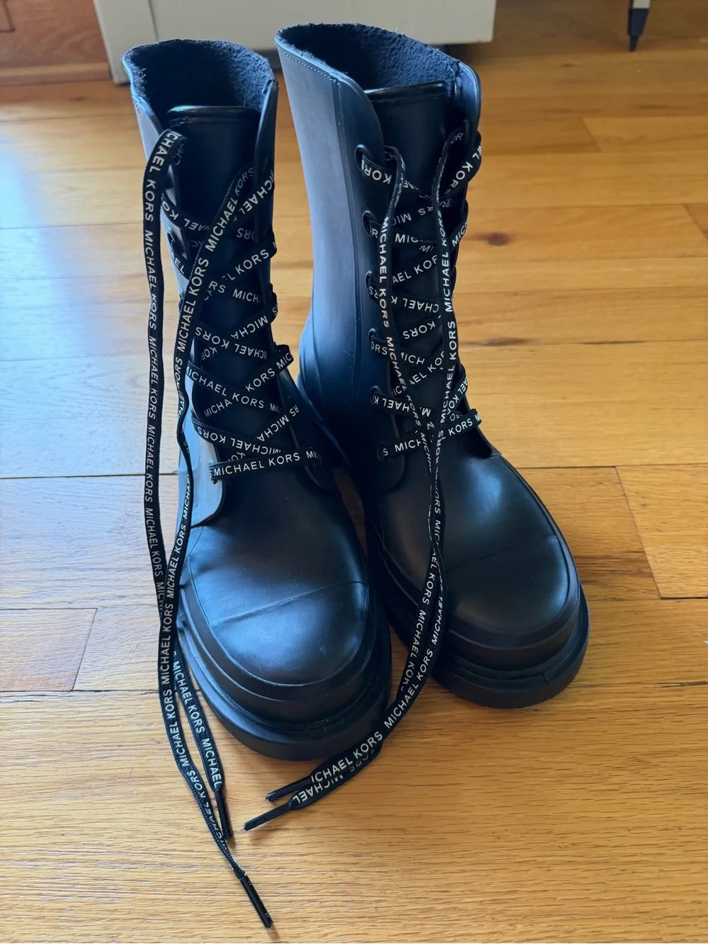 Michael Kors Black Lace-Up Rubber Combat Boots